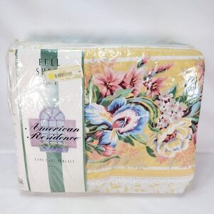 American Residence Charlotte Full Sheet Set Yellow Floral Vintage Percale NEW